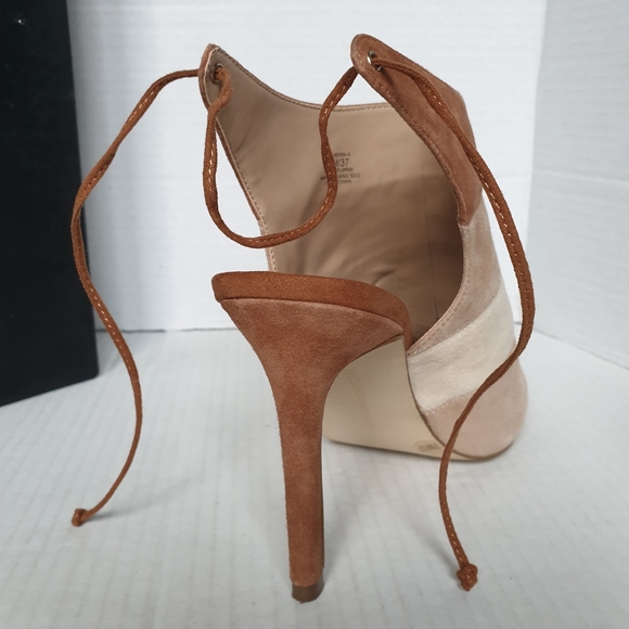 BCBGeneration Meirin Brown/Tan Colorblock Open Toe Tie Stiletto Heel Sandals  7 - Picture 6 of 16